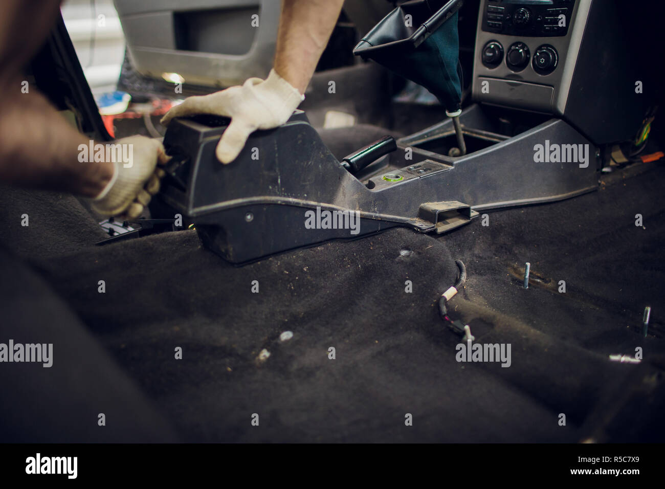 close up part of a car automatic gear lever, gear shift, dismantling