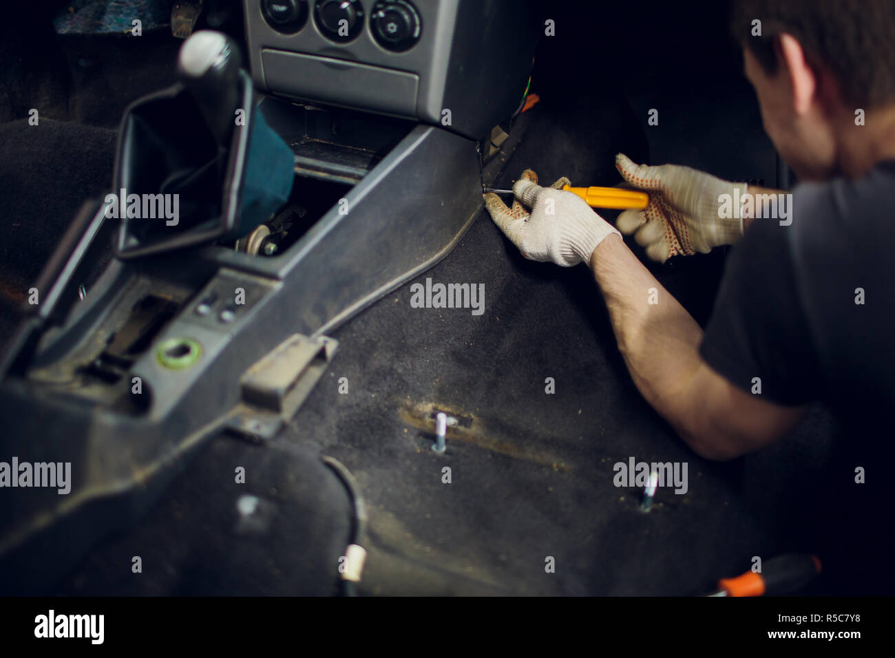 close up part of a car automatic gear lever, gear shift, dismantling