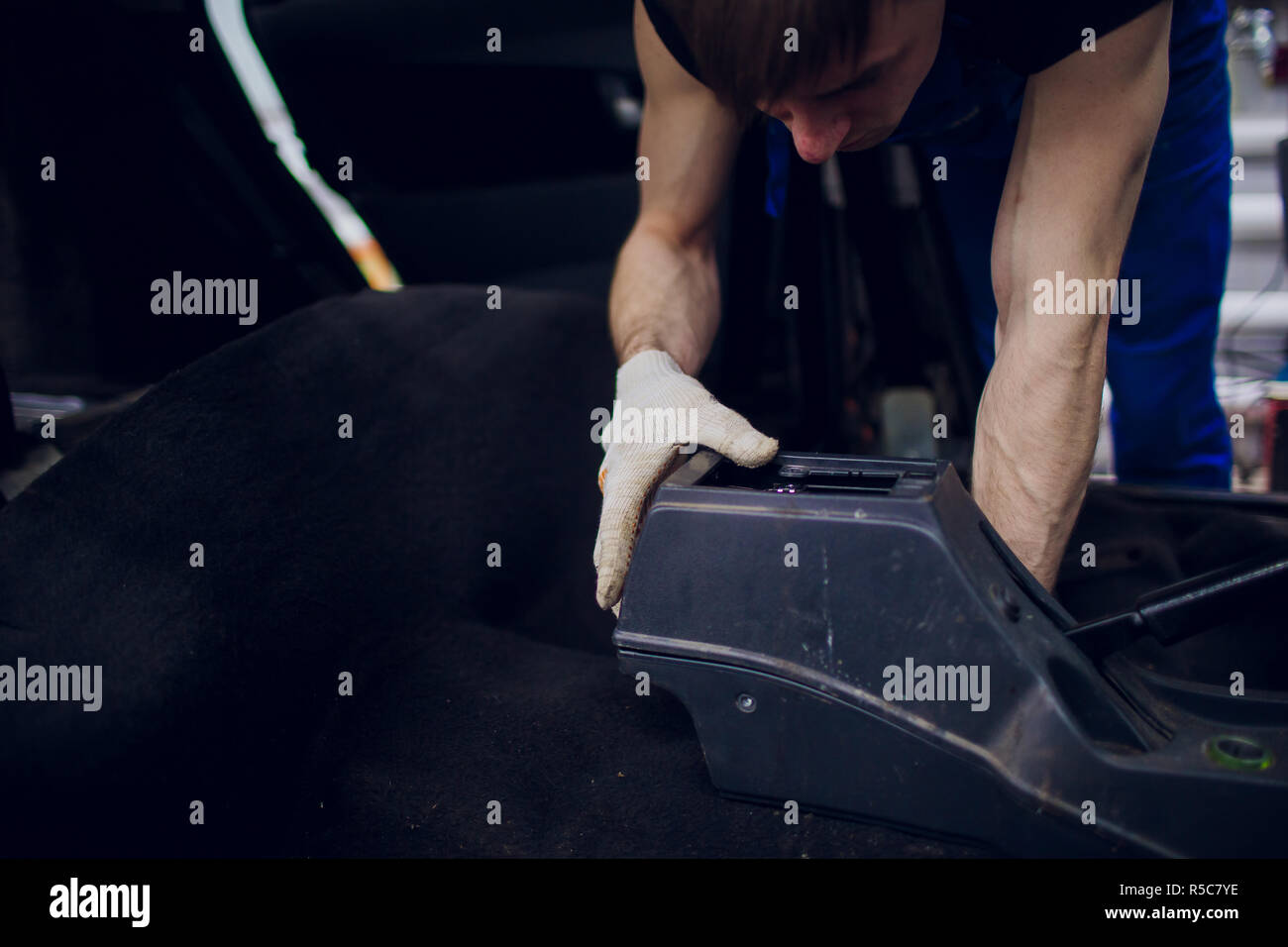 close up part of a car automatic gear lever, gear shift, dismantling