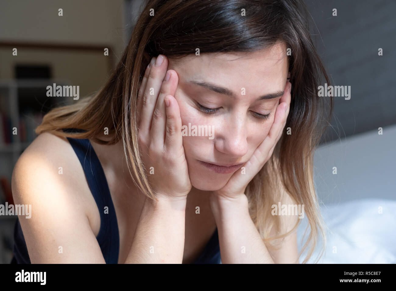 Face portrait of depressed woman Stock Photo - Alamy