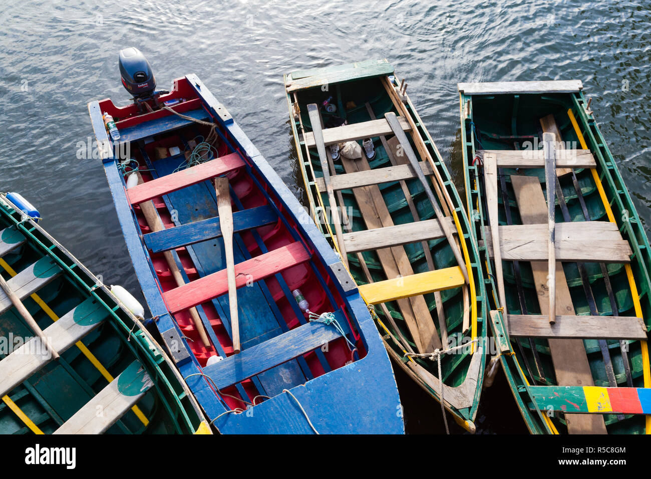 Dominica, Portsmouth, Indian River, wooden boats Stock Photo