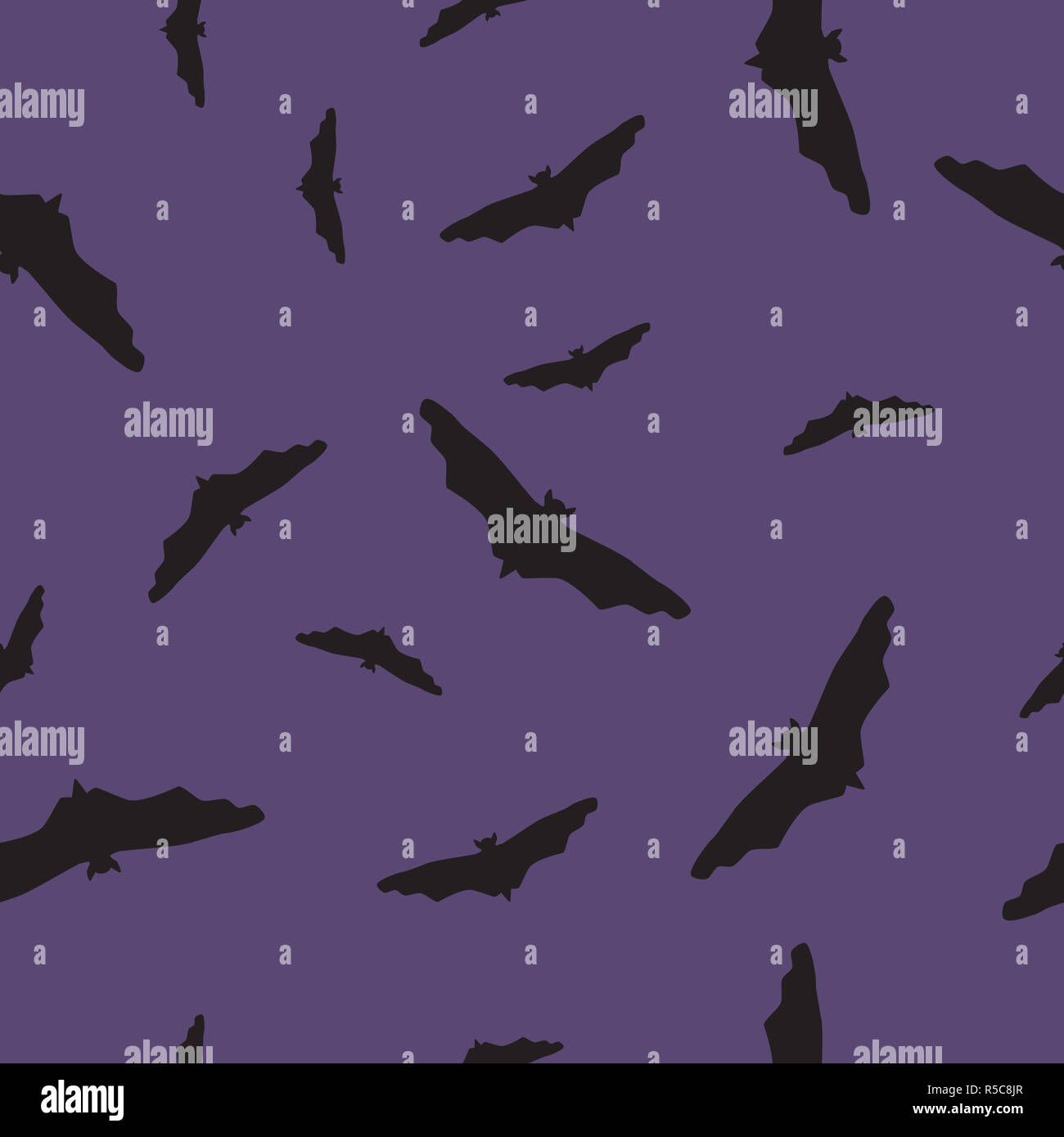 Seamless wild animals pattern Bats black silhouette on purple ...