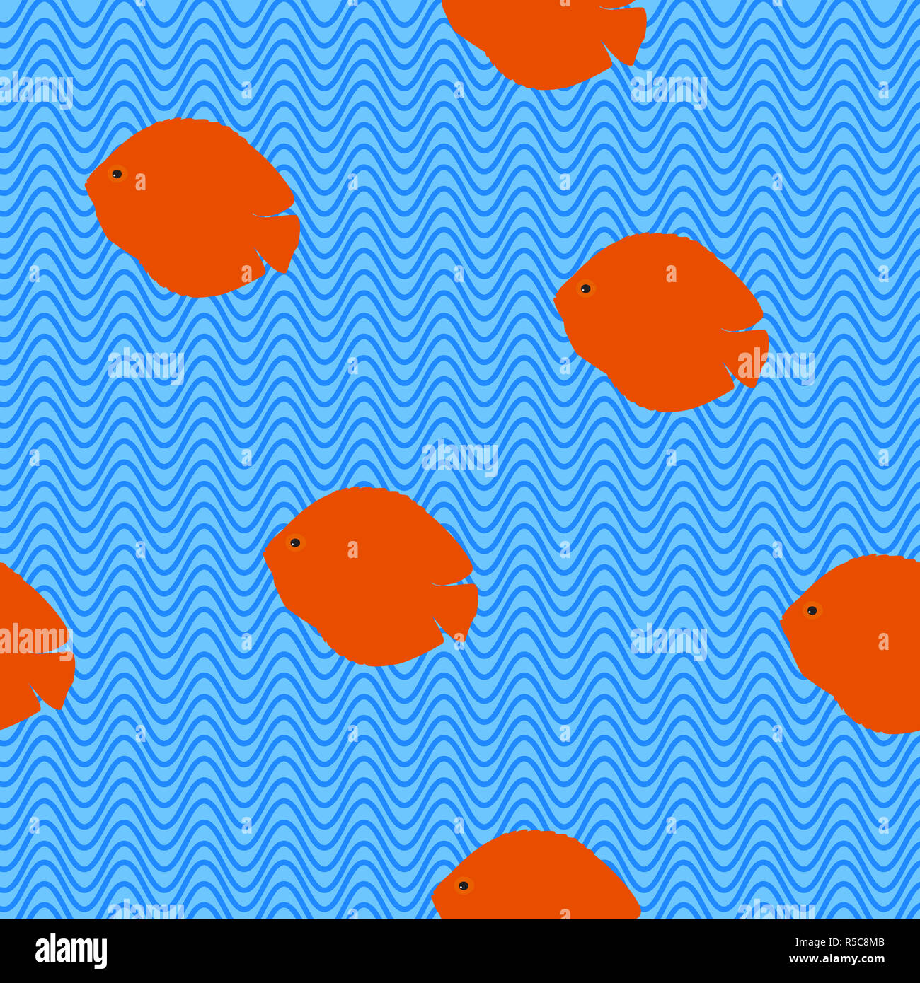 Seamless Animals Pattern Orange Tropical Fish Swimming And Waves On