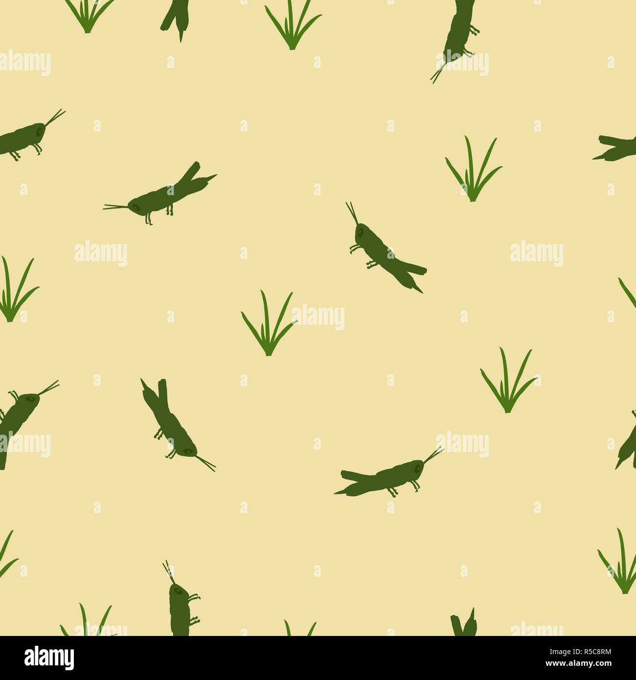 Seamless wild animals pattern cute small green Locust and grass ...