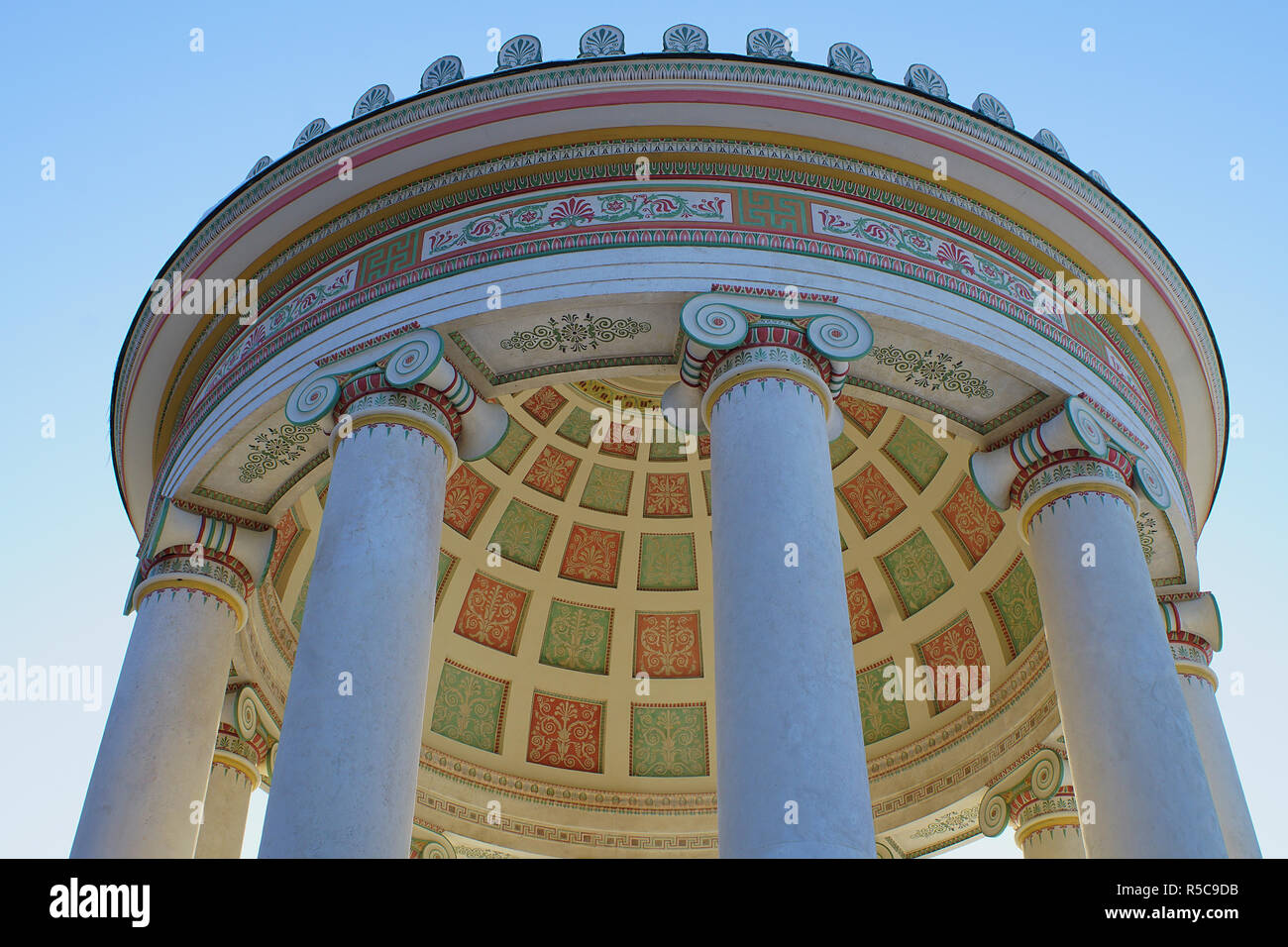 The Monopteros temple in the English Garden in Munich, Germany from below Stock Photo