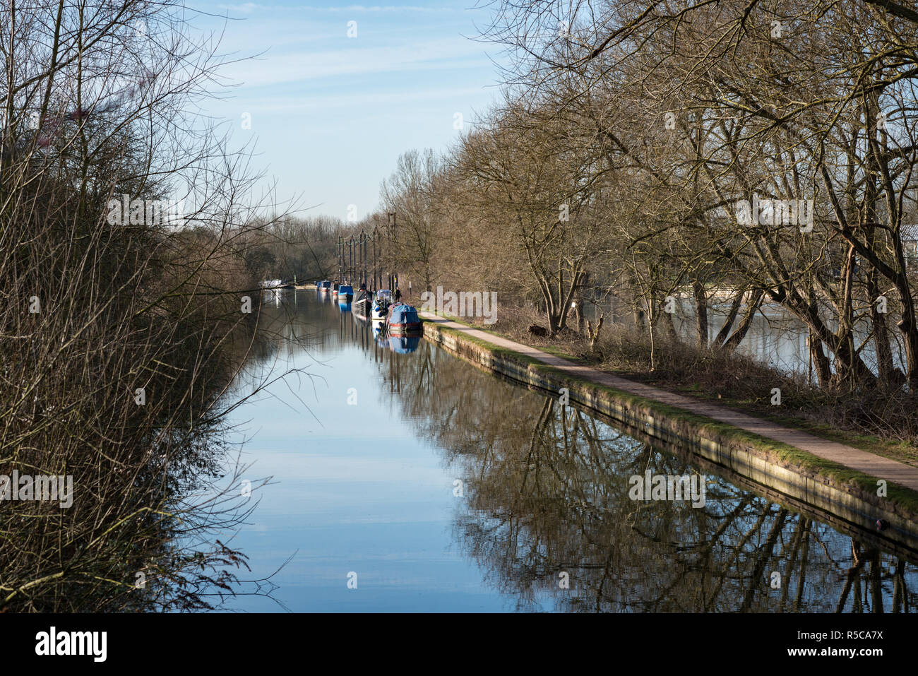 The river lea towpath near Waltham Abbey in Essex, UK Stock Photo
