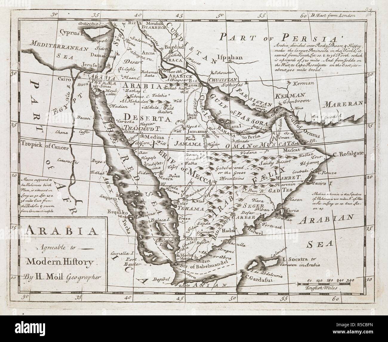 A map of Arabia. Arabia agreeable to Modern History. London, 1715?. Source: Maps K.Top.114.87. Language: English. Author: MOLL, HERMAN. Stock Photo
