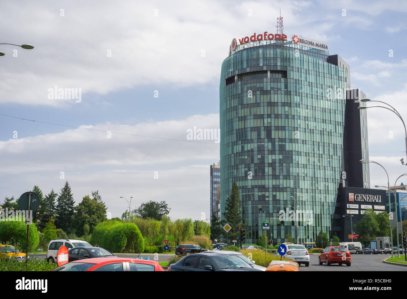 September 19, 2017 Bucharest/Romania -  Bucharest One skyscraper in the heart of Bucharest, headquarter of Vodafone Romania Stock Photo