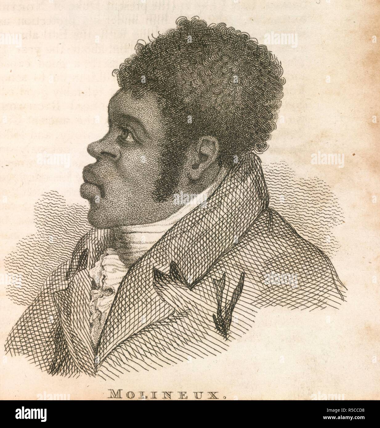 Tom Molineux. Boxiana; or Sketches of ancient and modern pugilis. G. Smeeton: London, 1812. Tom Molineux (1784-1818). Pugilist/Boxer. Portrait. A freed slave, he arrived in England in 1809 and began to box professionally, trained by Bill Richmond. His most famous matches were against the British champion Tom Cribb in 1810 and 1811. He lost on both occasions but became a national celebrity.  Image taken from Boxiana; or Sketches of ancient and modern pugilism; from the days of the reowned Broughton and Slack, to the heroes of the present milling Ã¦ra! By One of the Fancy [i.e. Pierce Egan]. [Wi Stock Photo