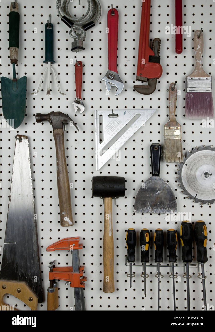 Tools organized in garage Stock Photo Alamy