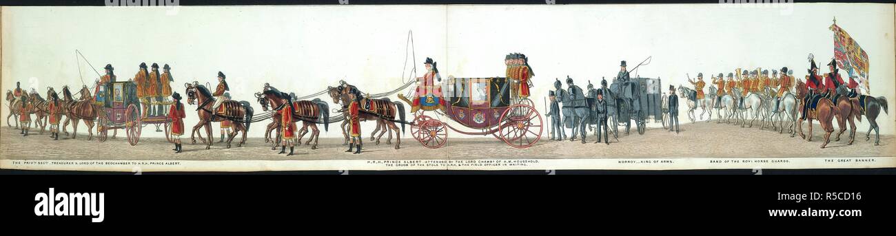 The Funeral procession. The Privy Treasurer Secy. & Lord of the Bedchamber to H.R.H. Prince Albert. H.R.H. Prince Albert attended by the Lord Chambs of H.M. Household. The Groom of the Stole to H.R.H. the Field Officer in waiting. King of Arms. Band of the Royal Horse Guards. The great banner. The funeral procession. [sic] of Arthur Duke of Wellington. London : published March 1, 1853. by Ackermann & Co., [1853]. Source: H.S.74/1739, 20th opening. Language: English. Author: ALKEN, HENRY. Stock Photo