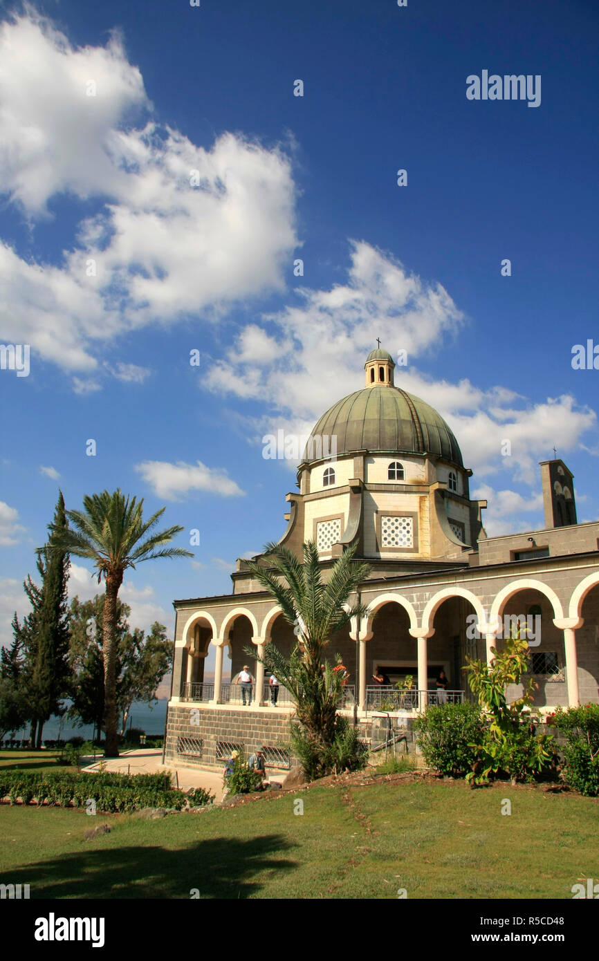 Israel, the Church of Beatitudes on the Mount of Beatitudes overlooking the Sea of Galilee Stock Photo