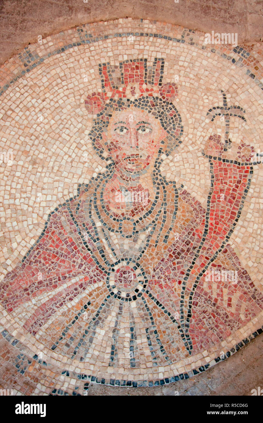 Israel, Beth Shean valley. A mosaic depicting Tyche the guardian Goddess of the city Stock Photo