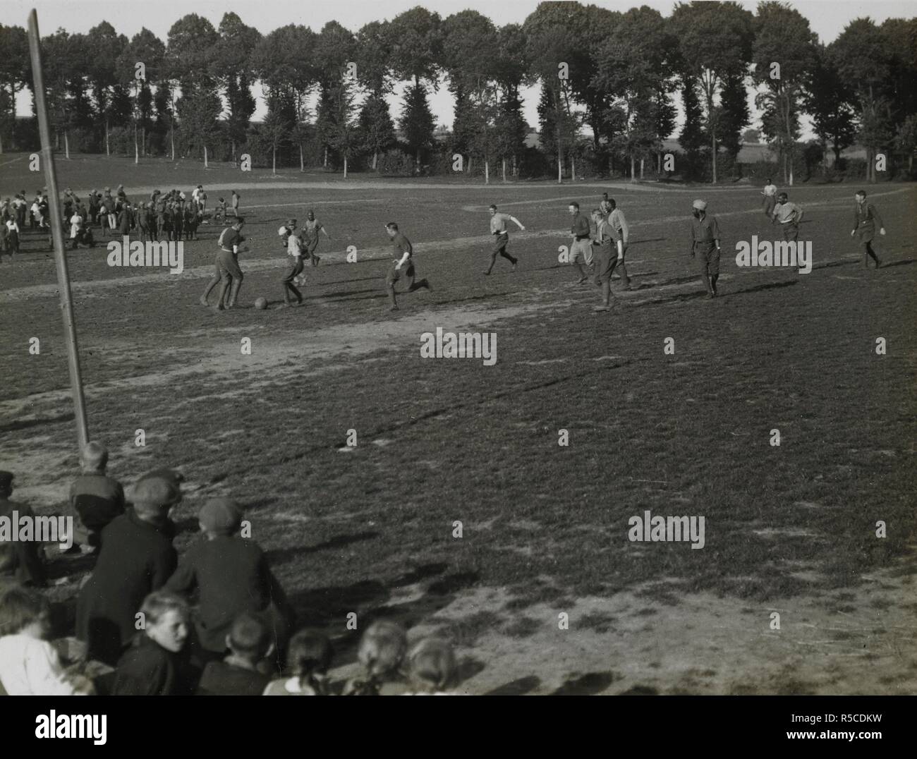 A football match. A football match. [9th] Gurkhas versus a Signal Company [of the Dehra Dun Brigade, at St Floris, France]. . Source: OIOC Photo 24/(52),. Author: Girdwood, H. D. Stock Photo