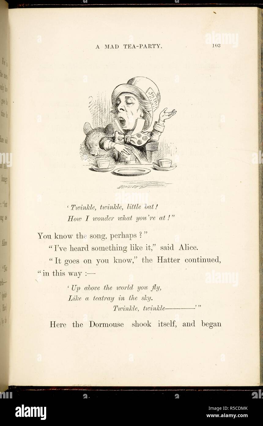 The Mad Hatter. Alice's Adventures in Wonderland. With forty-two illustrations by John Tenniel. London : Macmillan & Co., 1866 [1865]. Source: C.59.g.11 page 103. Stock Photo