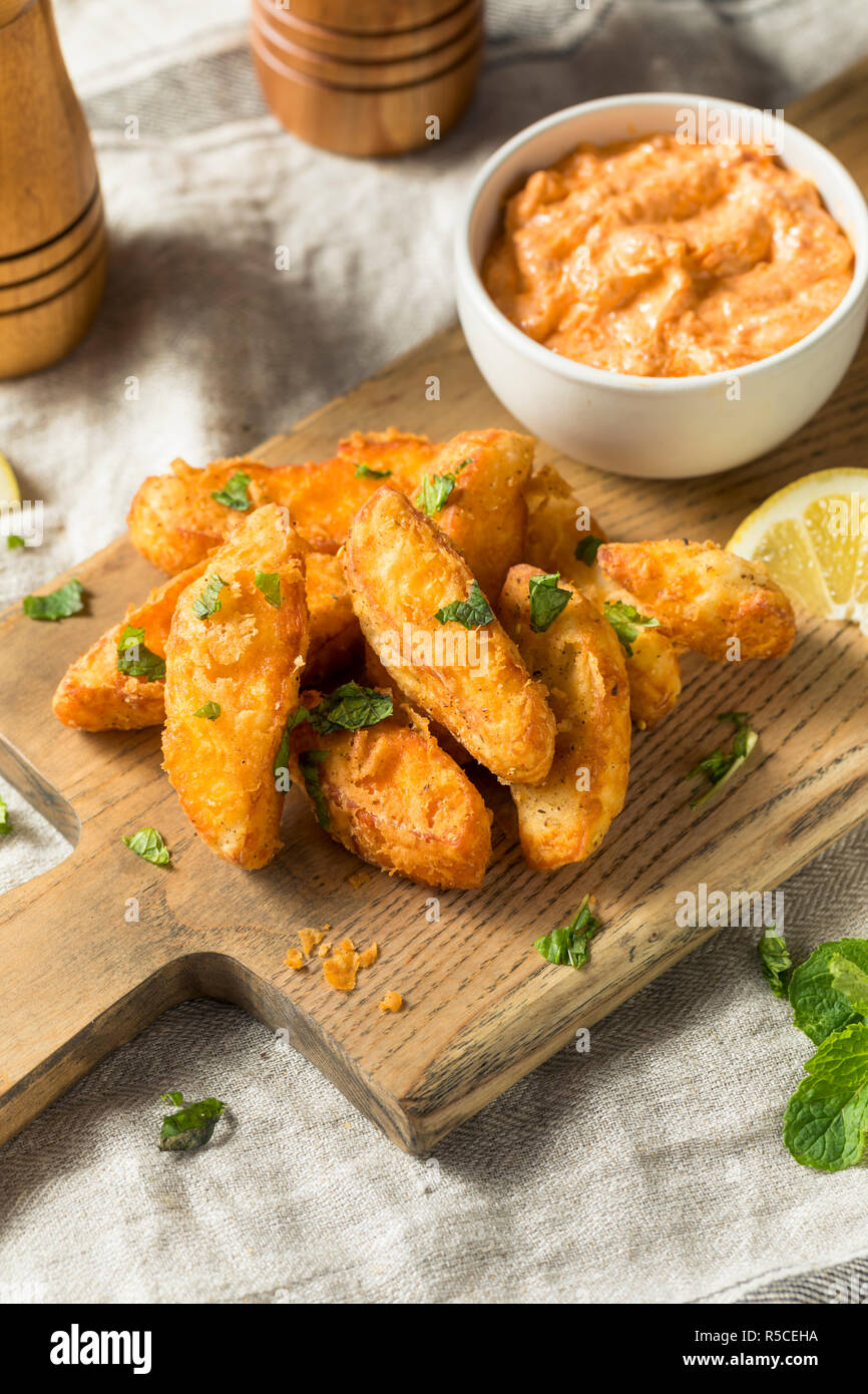 Homemade Deep Fried Halloumi Fries with Yogurt Dip Stock Photo Alamy