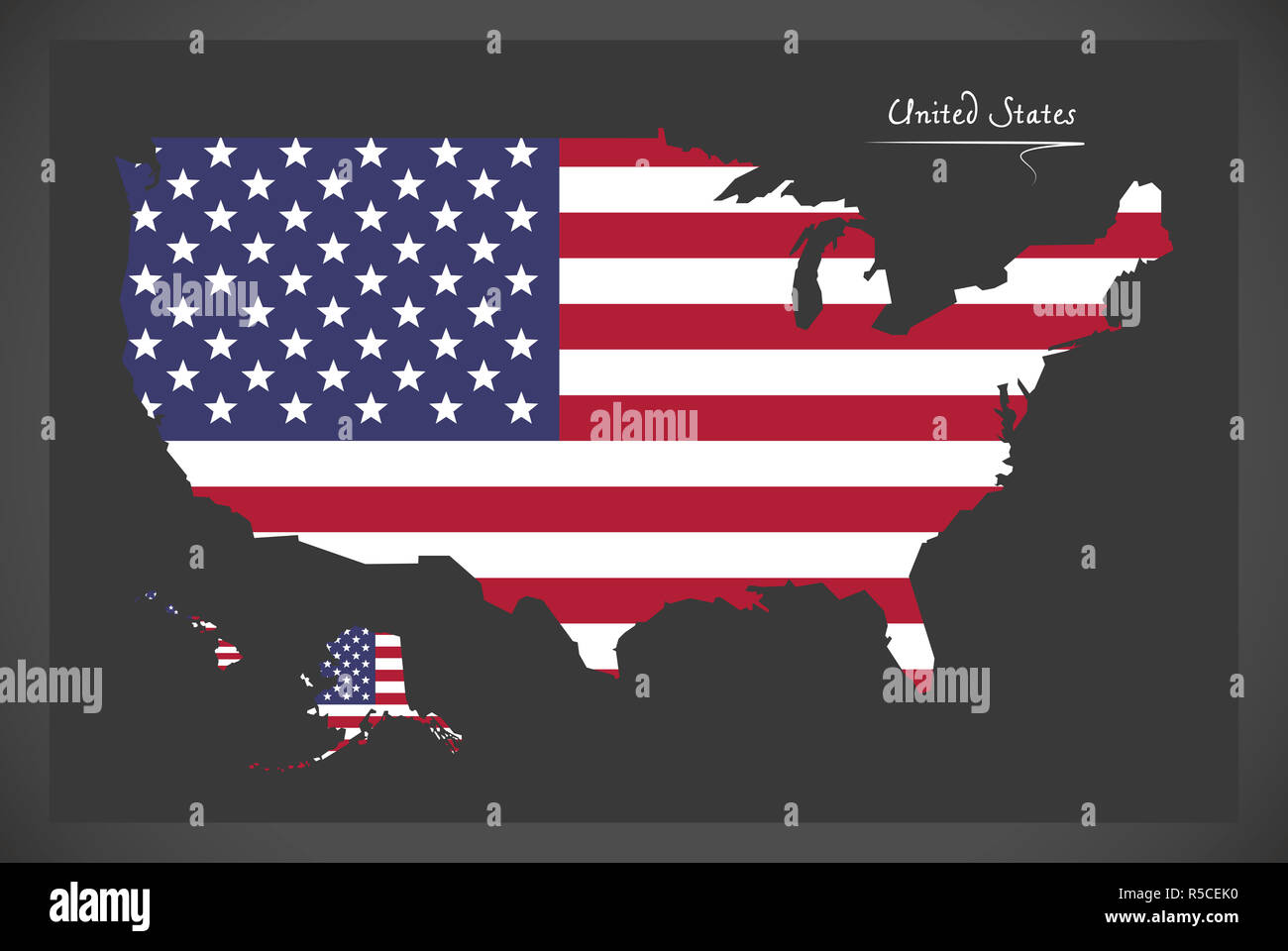 United States map with American national flag illustration Stock Photo ...