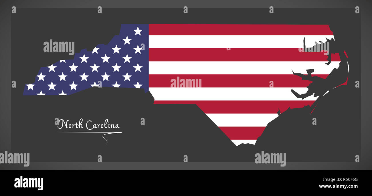 North Carolina map with American national flag illustration Stock Photo ...