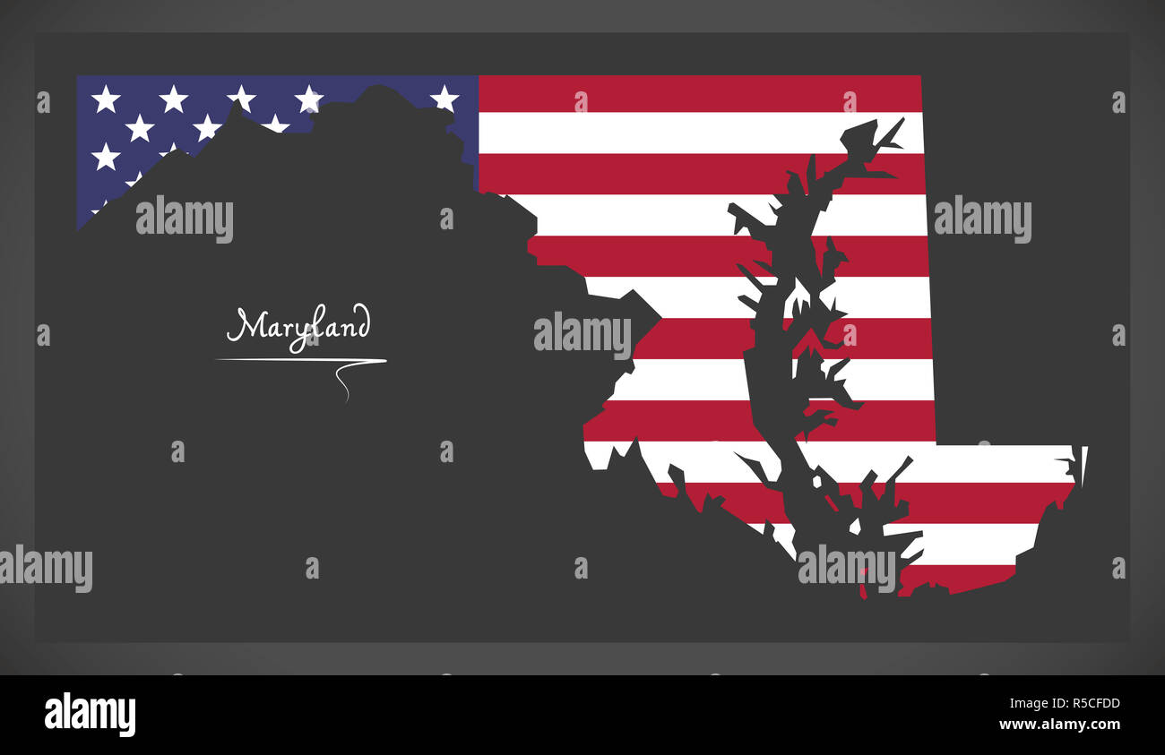 Maryland map with American national flag illustration Stock Photo - Alamy