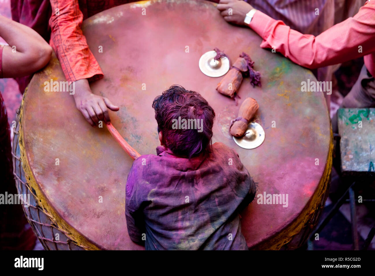 Drum & cymbals, celebration of Holi Festival, Mathura, Uttar Pradesh