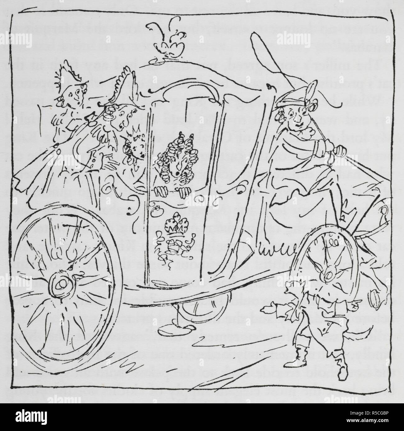 Puss in Boots and the King in his carriage. The Arthur Rackham Fairy Book, etc. London : G. G. Harrap & Co., 1933. Source: 12403.bb.17 p. 236. Stock Photo