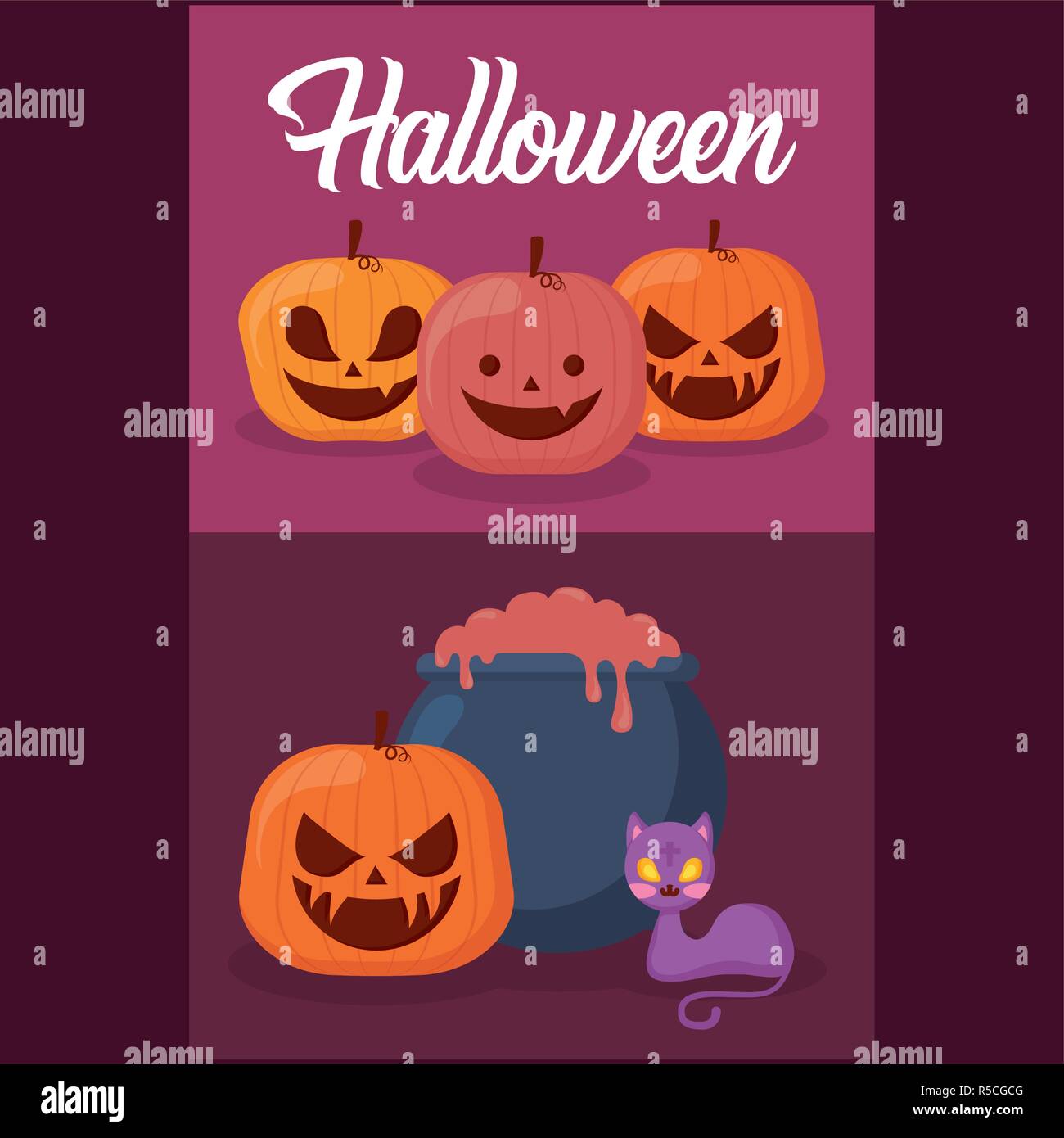 pumpkins with set icons halloween vector illustration design Stock ...
