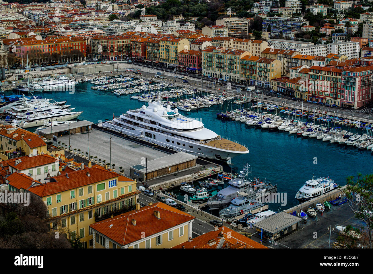 Old harbour in Nice France with colourful boats and yachts Stock Photo