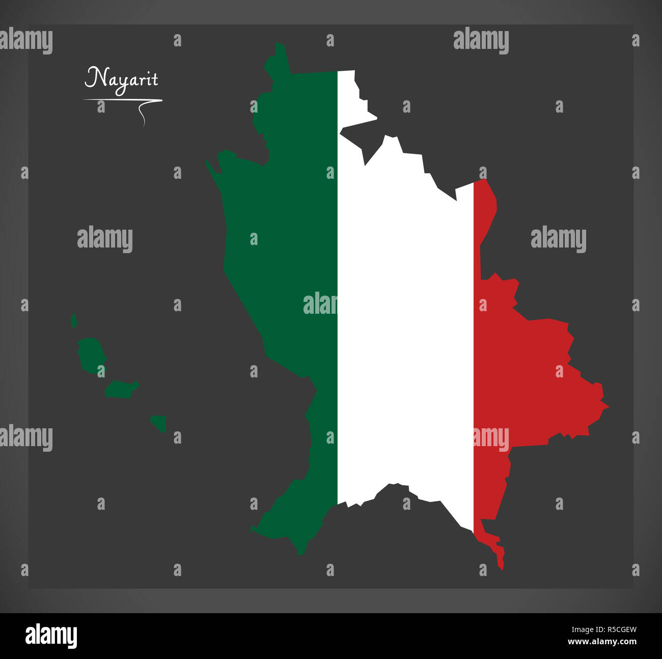 Nayarit map with Mexican national flag illustration Stock Photo Alamy