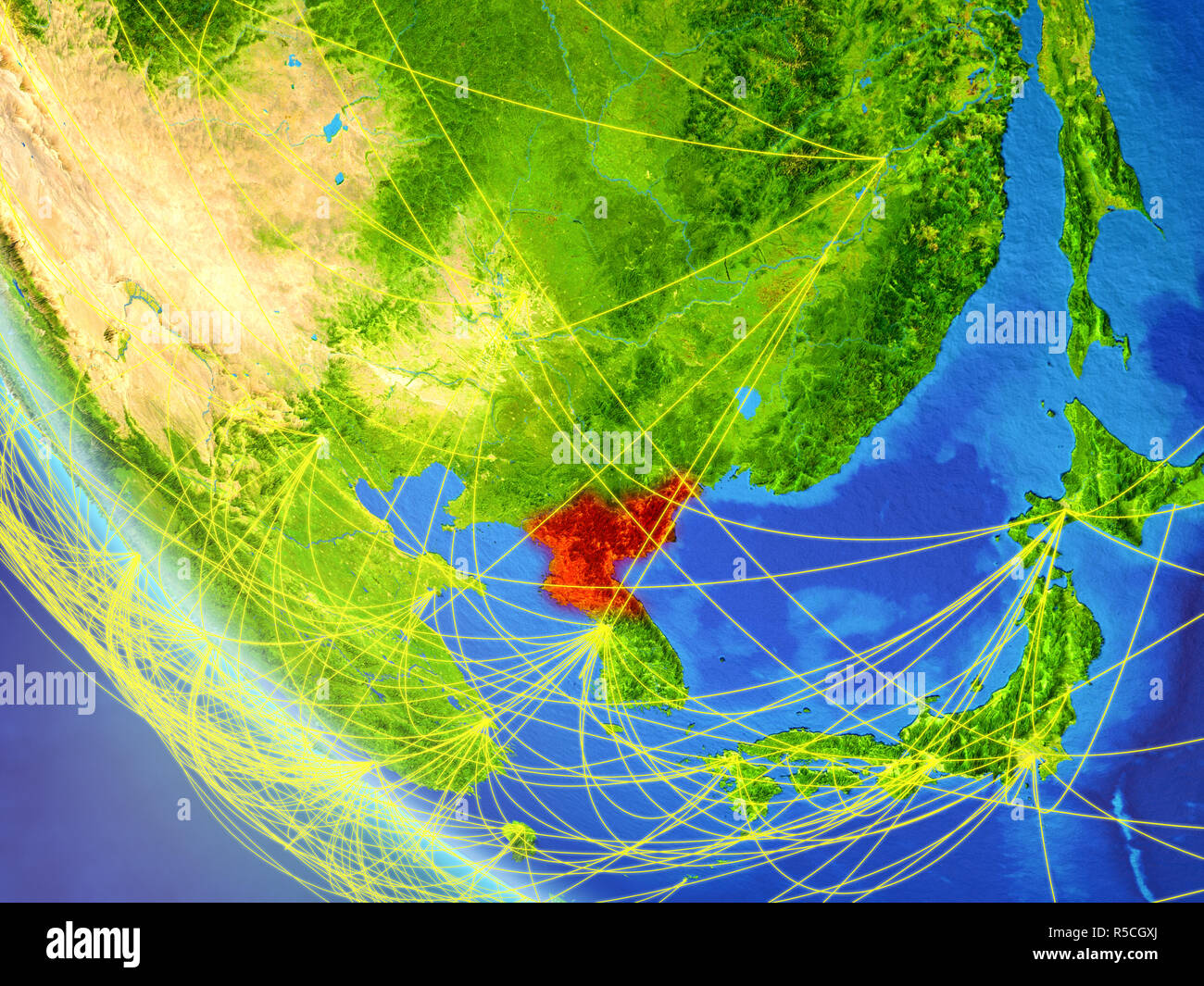 North Korea on planet Earth from space with network. Concept of ...