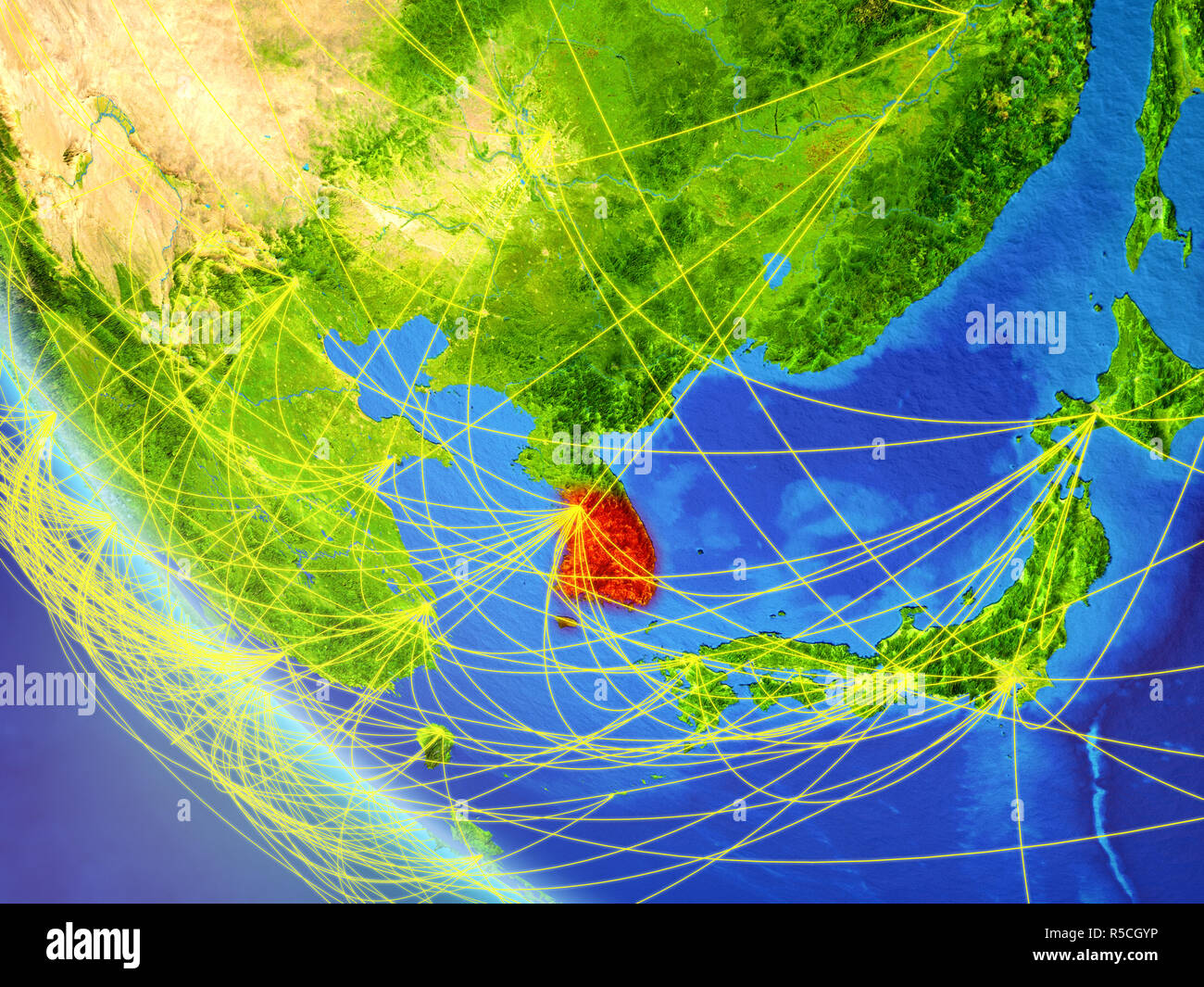 South Korea on planet Earth from space with network. Concept of ...