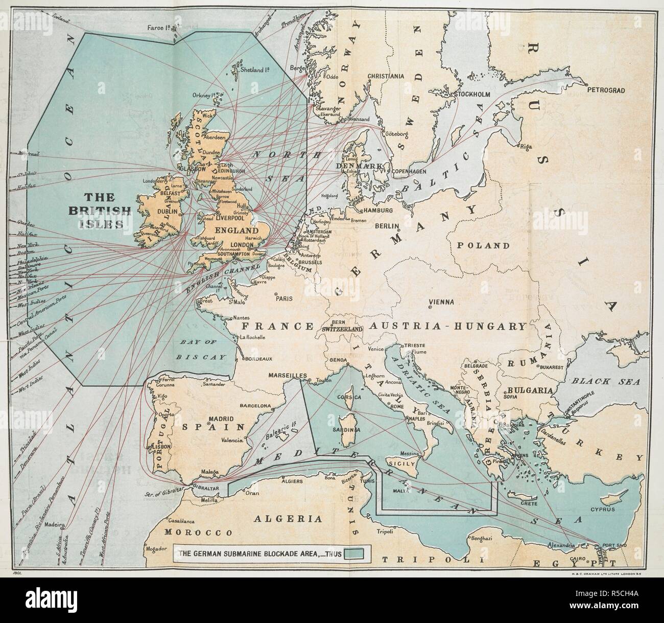 A chart of the First World war showing the German submarine ...
