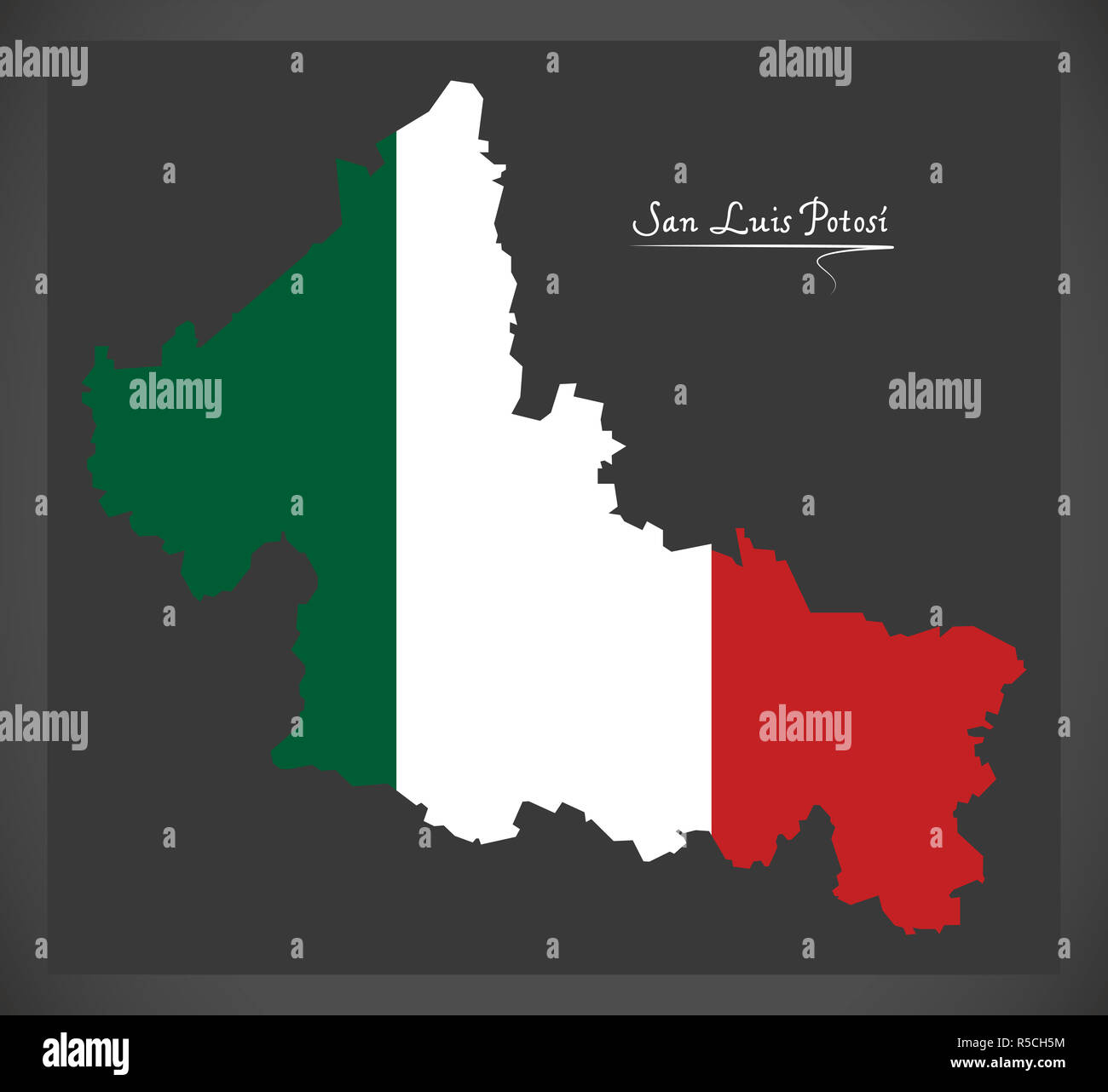 San Luis Potosi map with Mexican national flag illustration Stock Photo