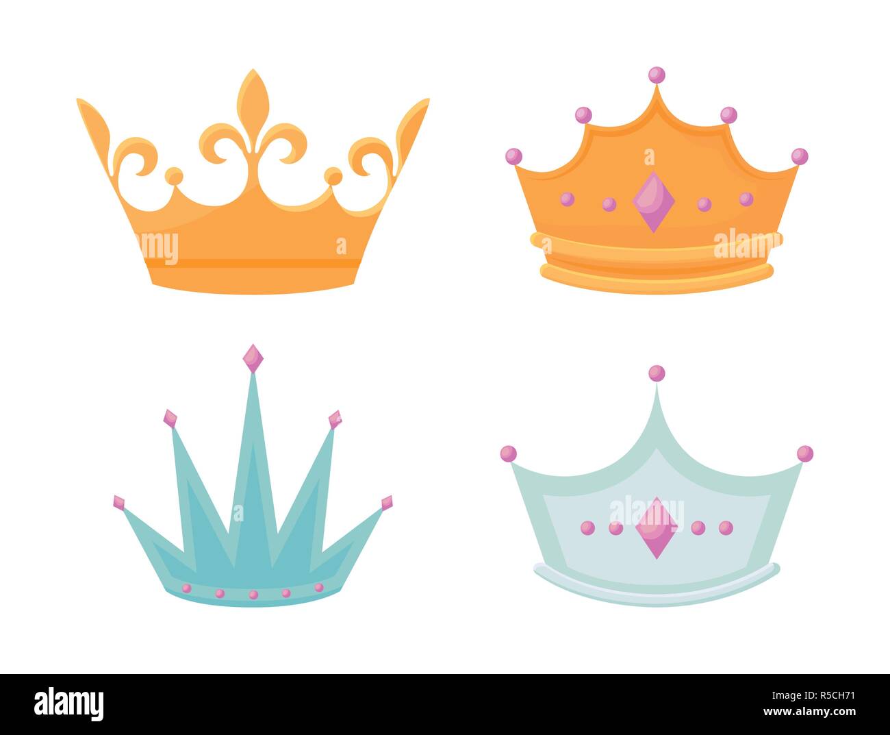 set monarchical crown with gemstones vector illustration design Stock ...