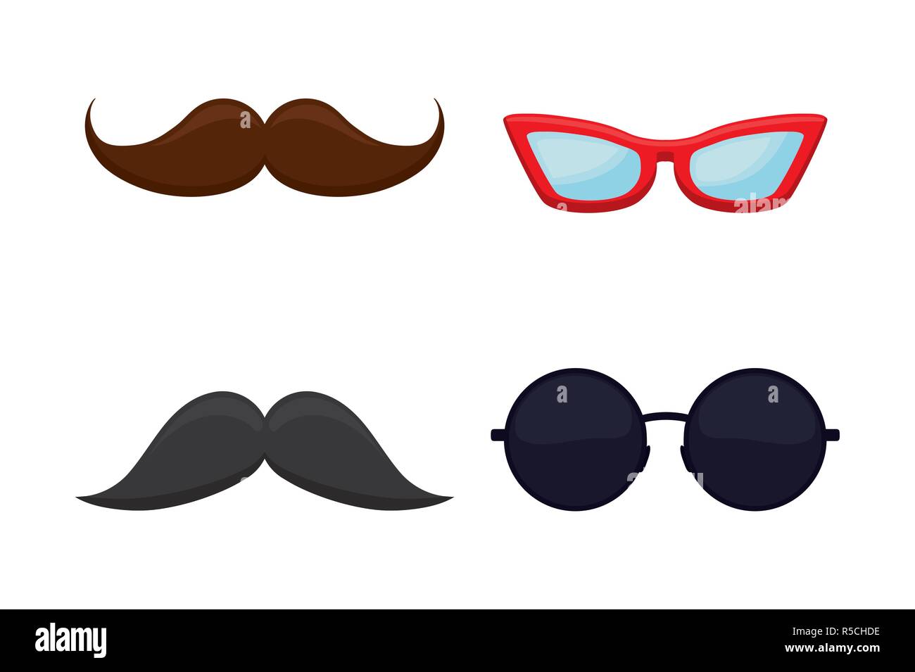 set of hipster mustache with glasses vector illustration design Stock ...