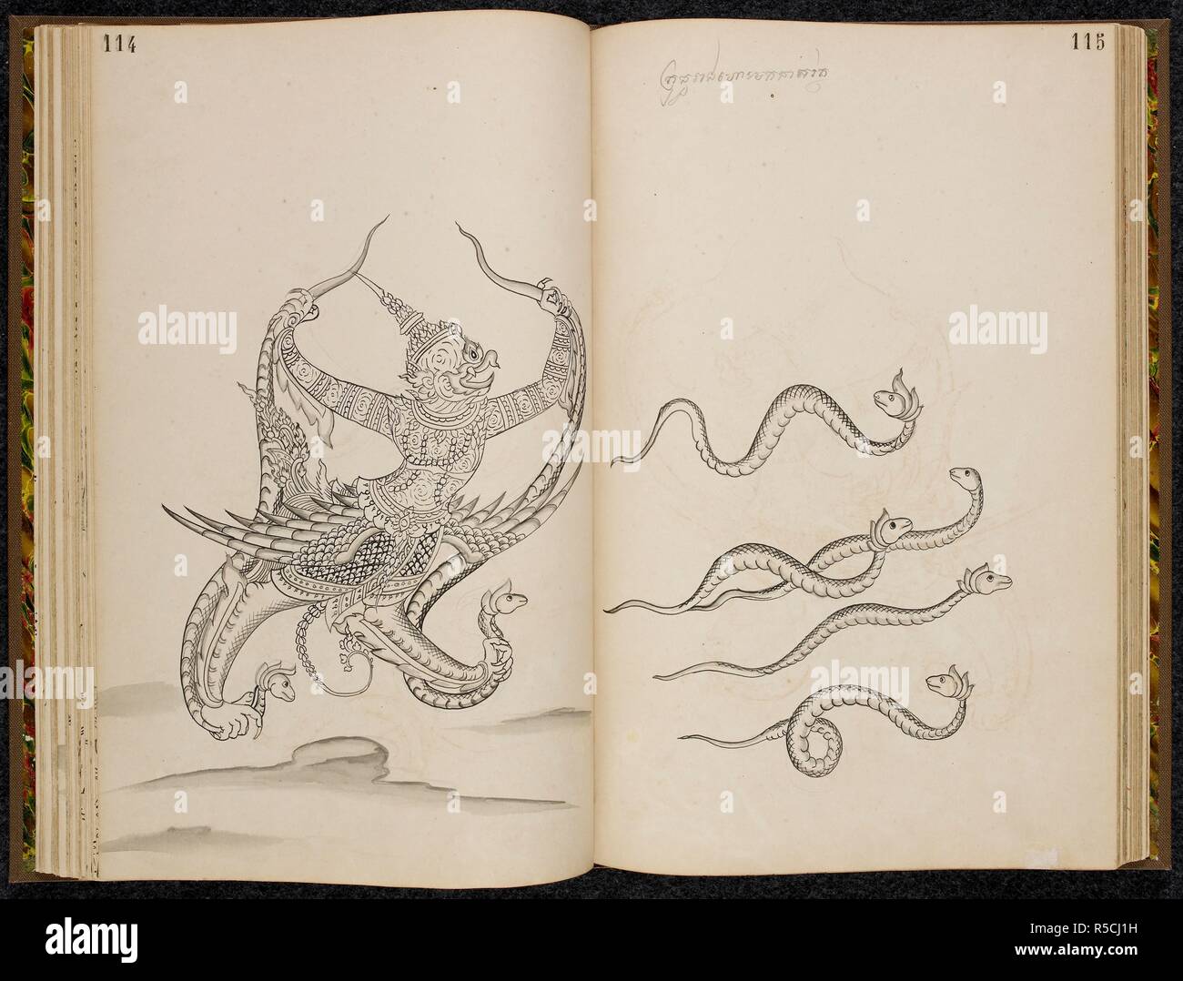 Khom Script Hanuman takes the shape of Garuda to fight Ravana, scene from the ...