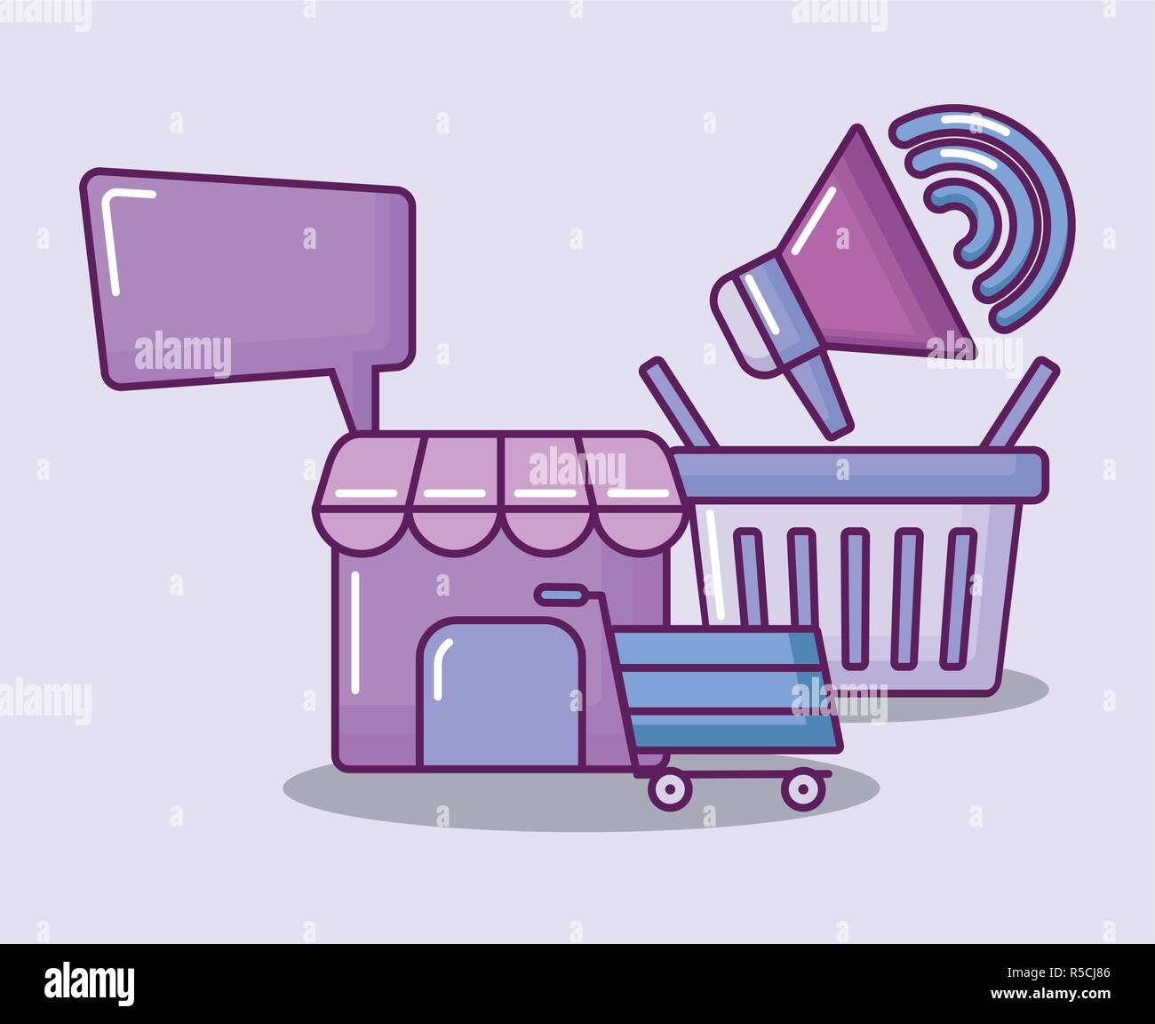 shopping basket with set icons economy vector illustration design Stock ...