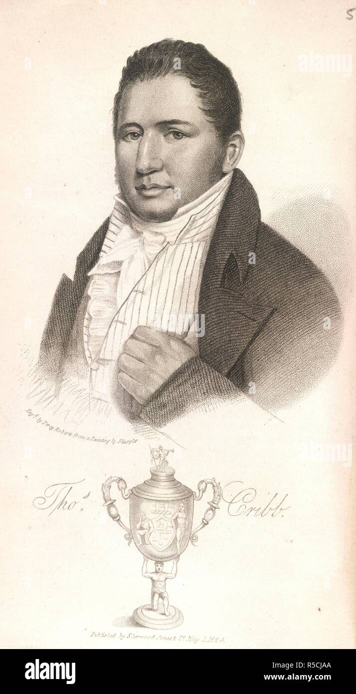 Thomas Cribb. Sporting Anecdotes, Original and Selected ... A ne. Sherwood, Jones & Co.: London, 1825. Tom Cribb (1781-1848). Pugilist/Boxer. Portrait. Known as the 'Black Diamond'. One of England's most celebrated bareknuckle champions.  Image taken from Sporting Anecdotes, Original and Selected A new edition, considerably enlarged and improved. [With plates.].  Originally published/produced in Sherwood, Jones & Co.: London, 1825. . Source: Cup.408.ww.58, opposite 539. Language: English. Stock Photo