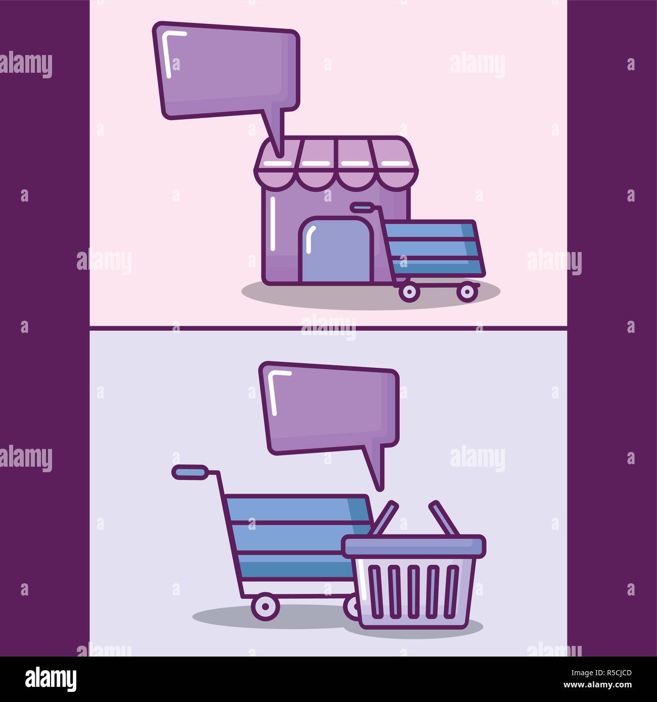 set basket and cart shopping with icons economy vector illustration ...