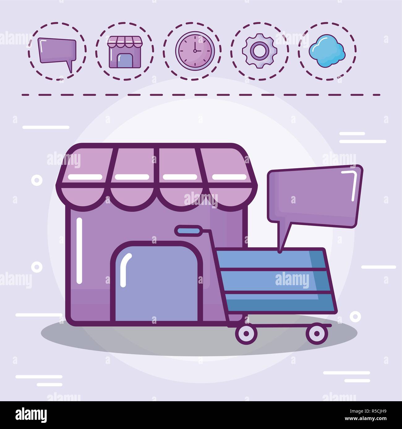 shopping cart with set icons vector illustration design Stock Vector ...