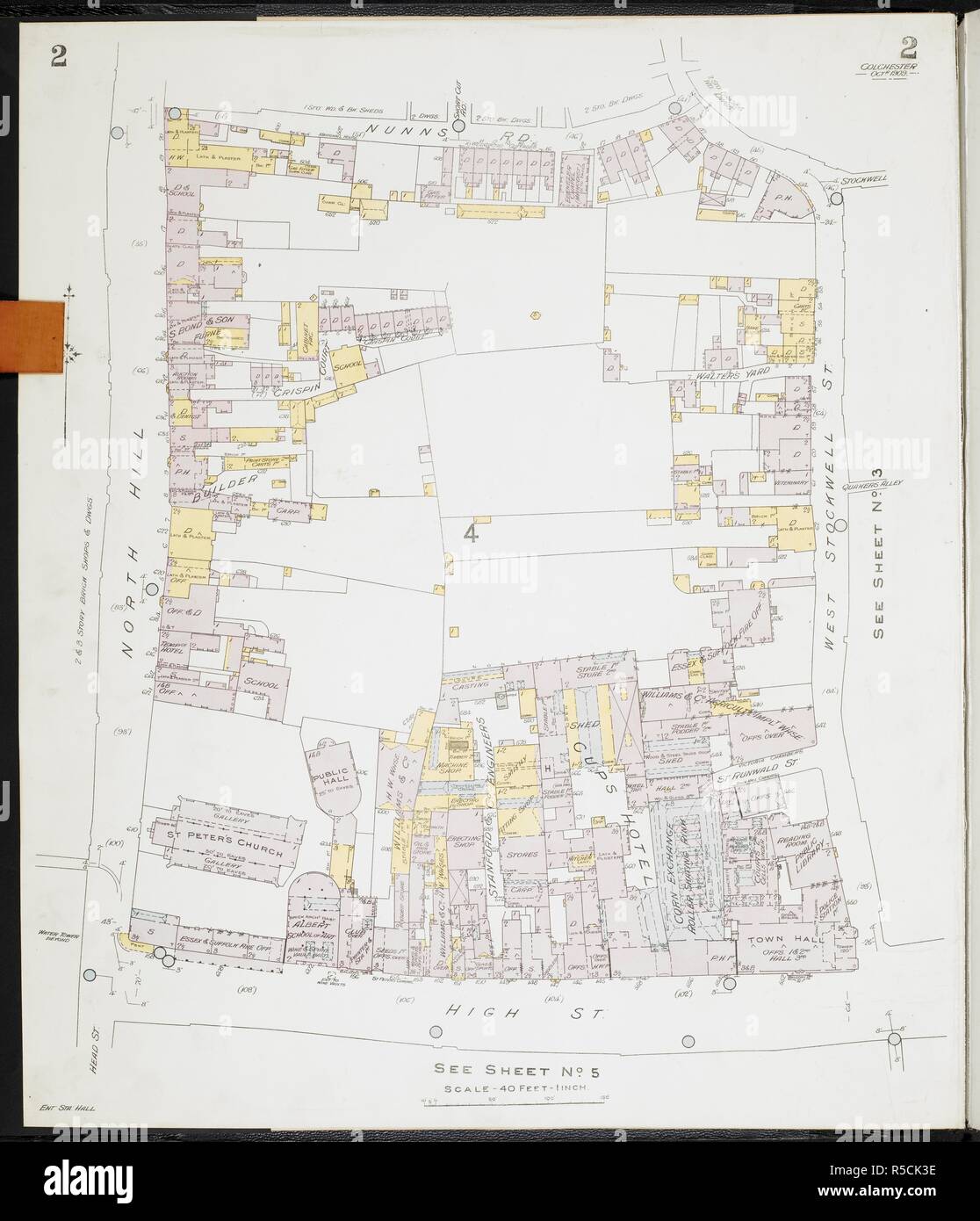 Map of Colchester, Essex. Colchester, (Essex) : [fire insurance plans]. London : Chas. E. Goad Limited, 1909. 63x54cm.; Scale [1:480]. 40ft = 1 inch. Source: Maps 149.b.29.(2) Sheet 2. Stock Photo