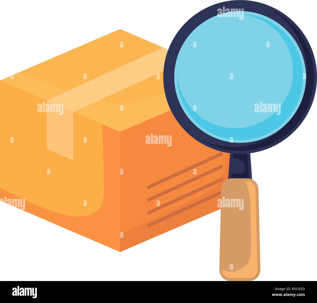 online shopping commerce cardboard box and magnifying glass vector ...