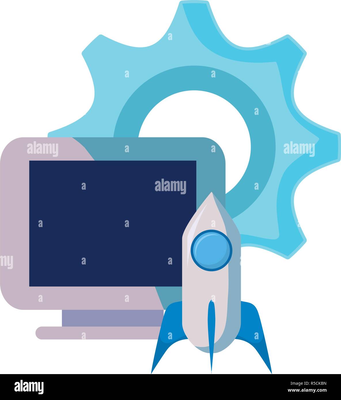online shopping commerce computer rocket gear vector illustration Stock ...
