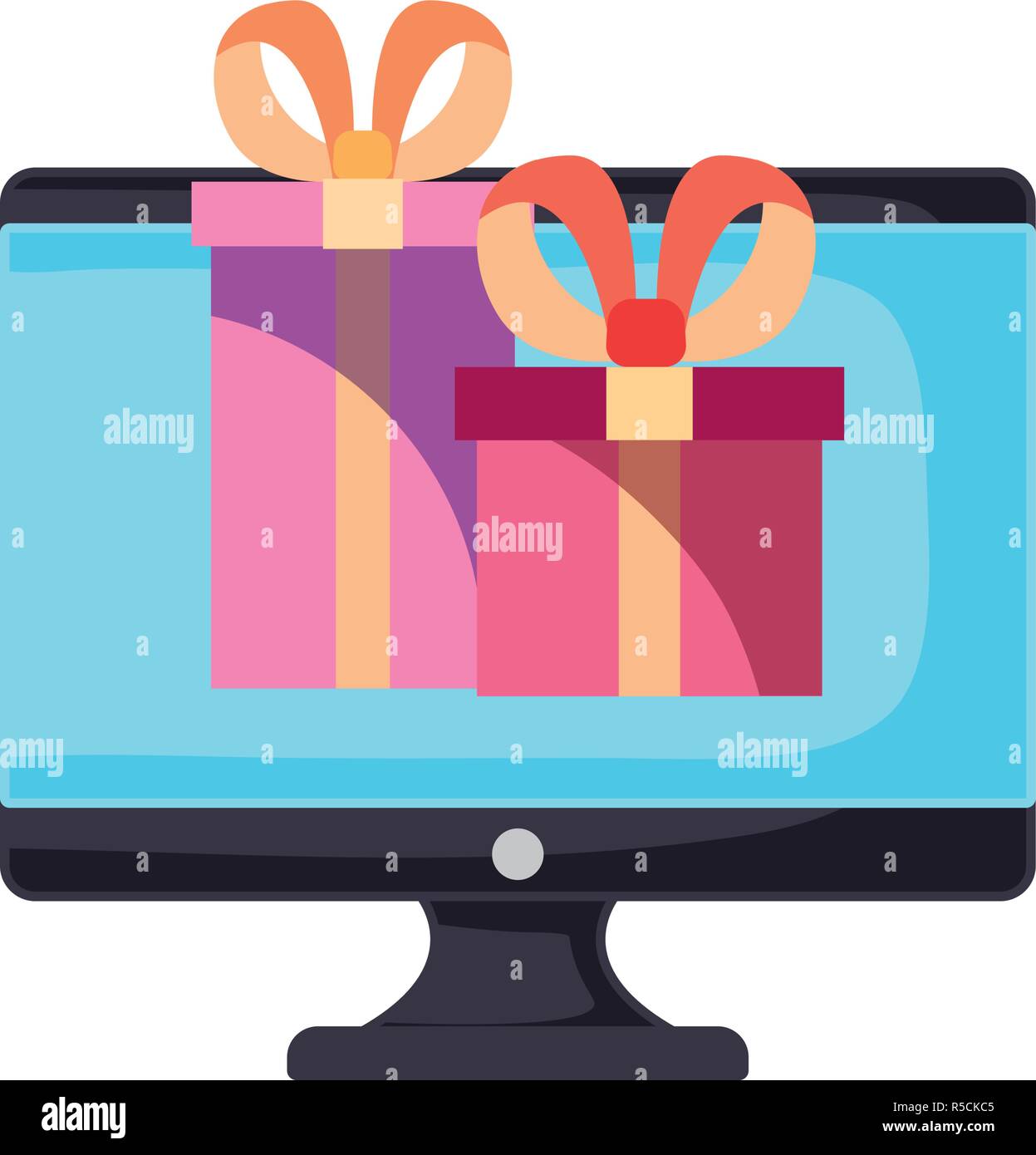 online shopping commerce computer gift boxes vector illustration Stock ...