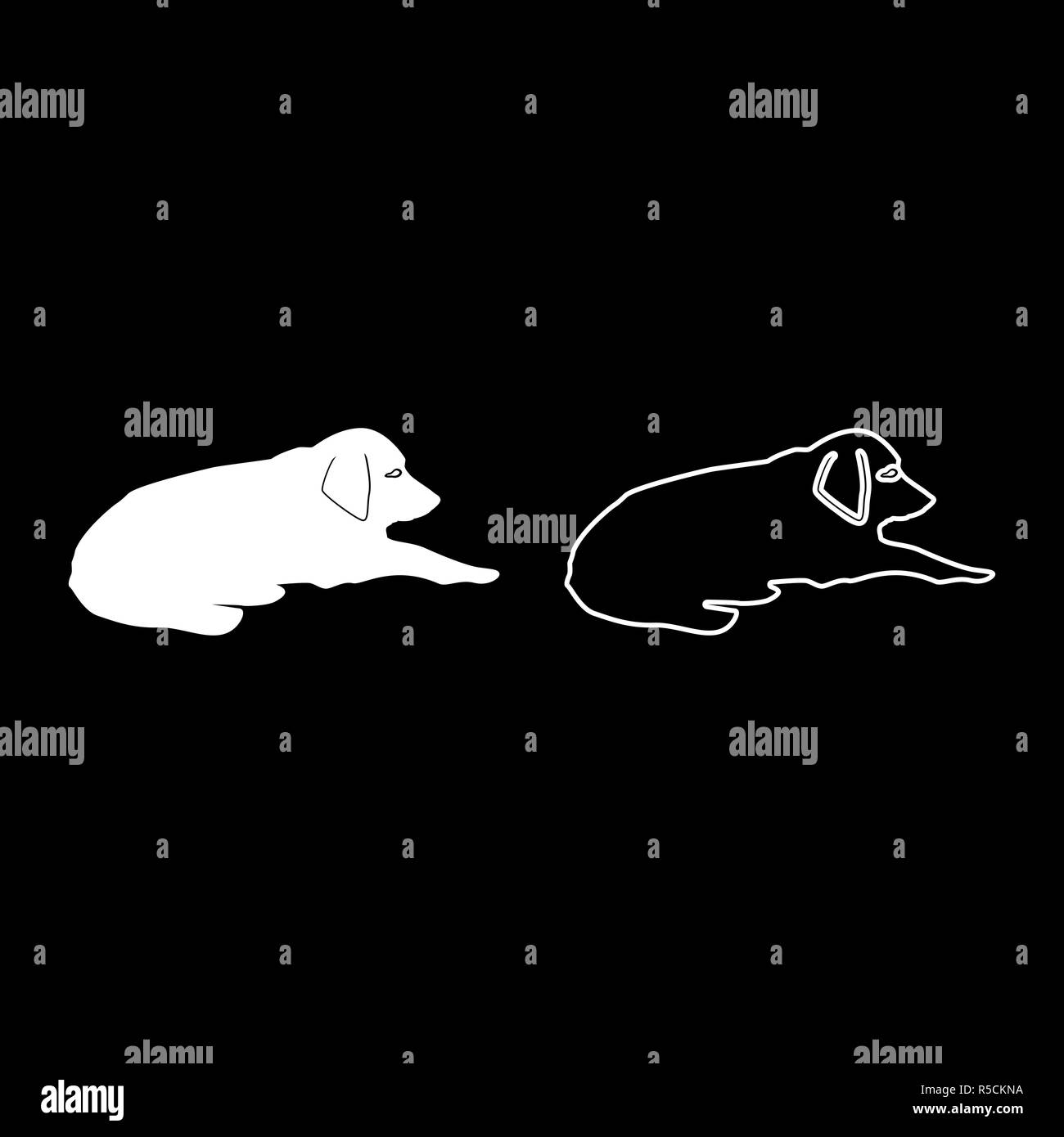 Dog lie on street Pet lying on ground Relaxed doggy icon set white ...