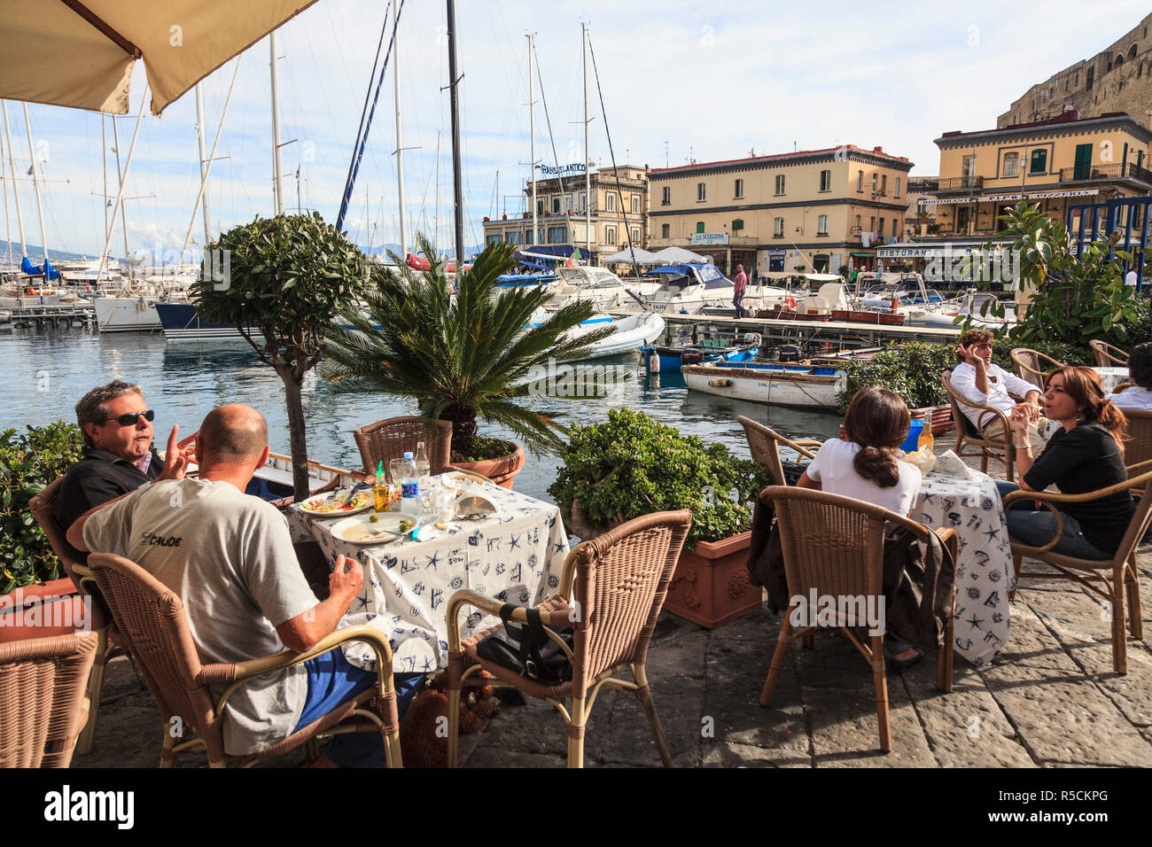 Italy, Naples, Marinaro, Outdoor Restaurants near Historic old Harbour Stock Photo Alamy