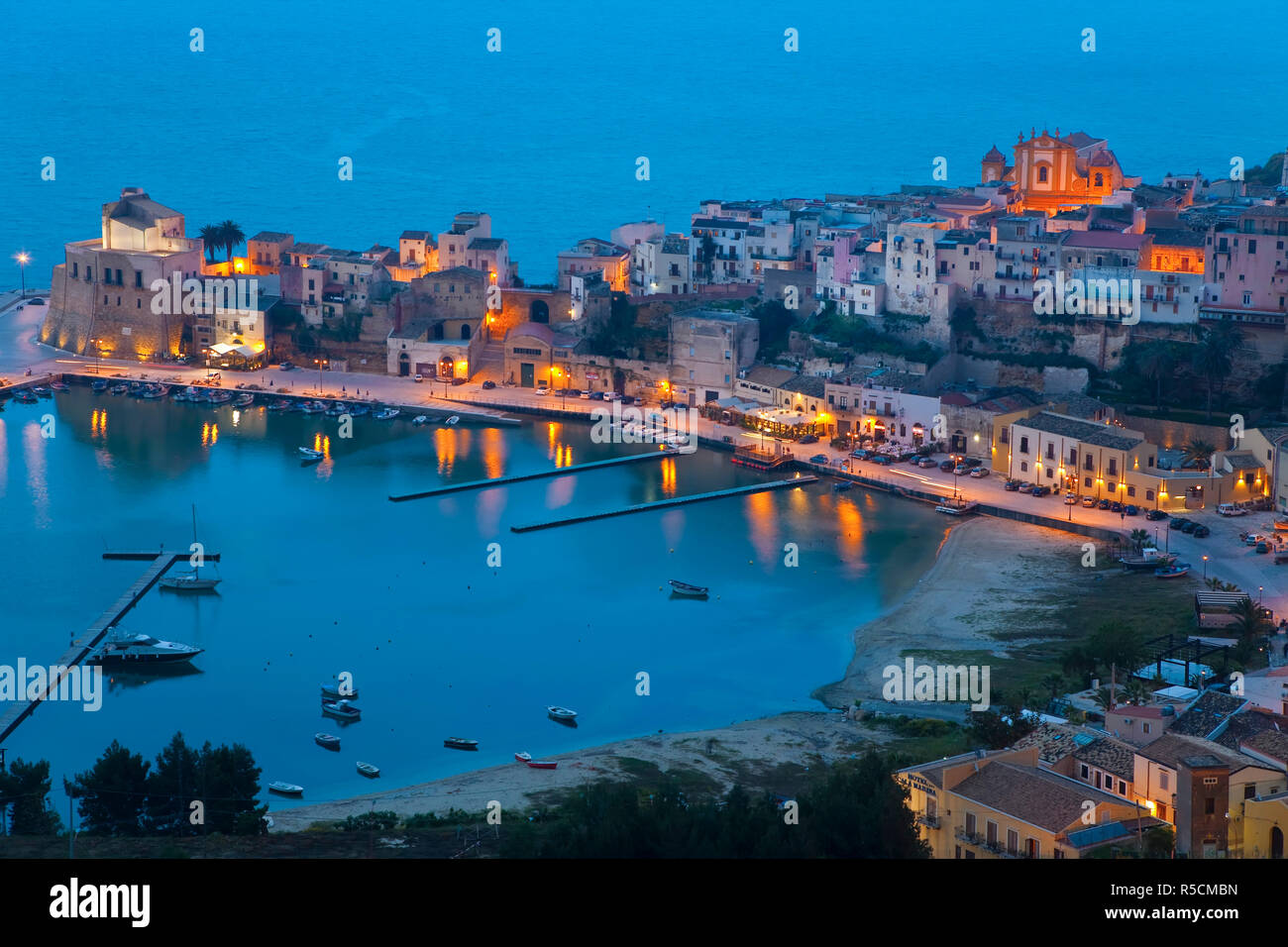 View over harbour at dusk, Castellammare del Golfo, Sicily, Italy Stock ...