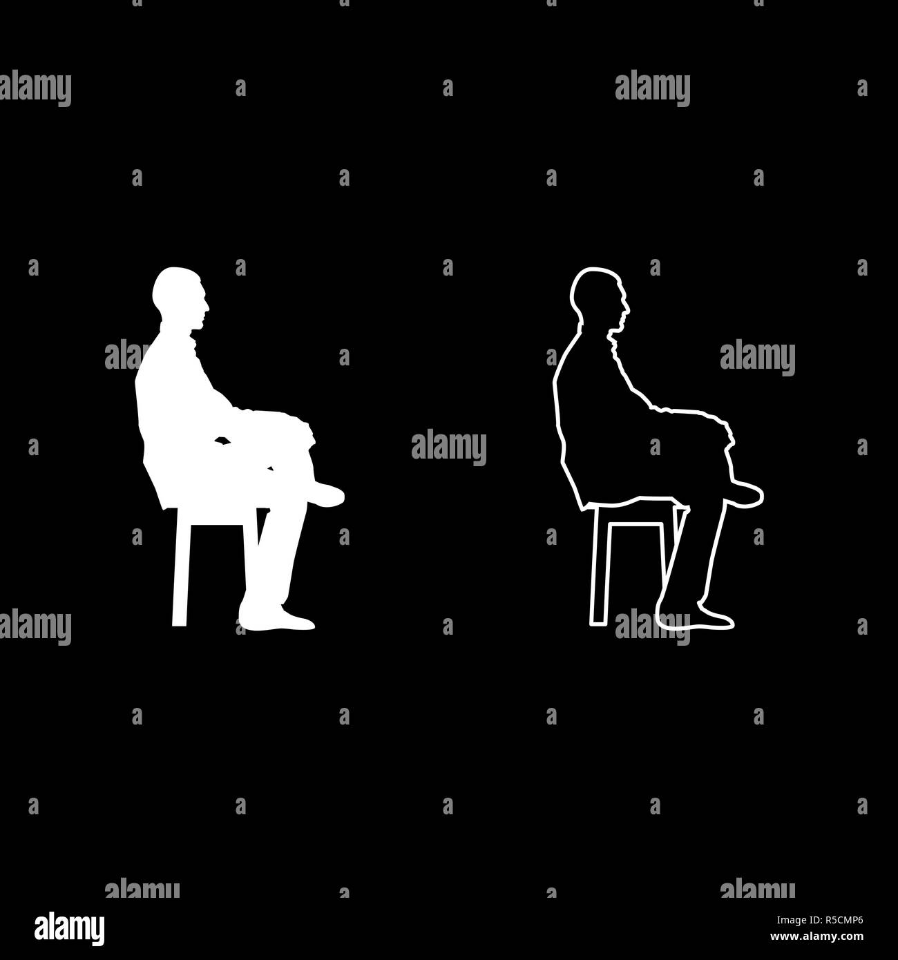 Man sitting pose Young man sits on a chair with his leg thrown silhouette icon set white color vector I flat style simple image Stock Vector