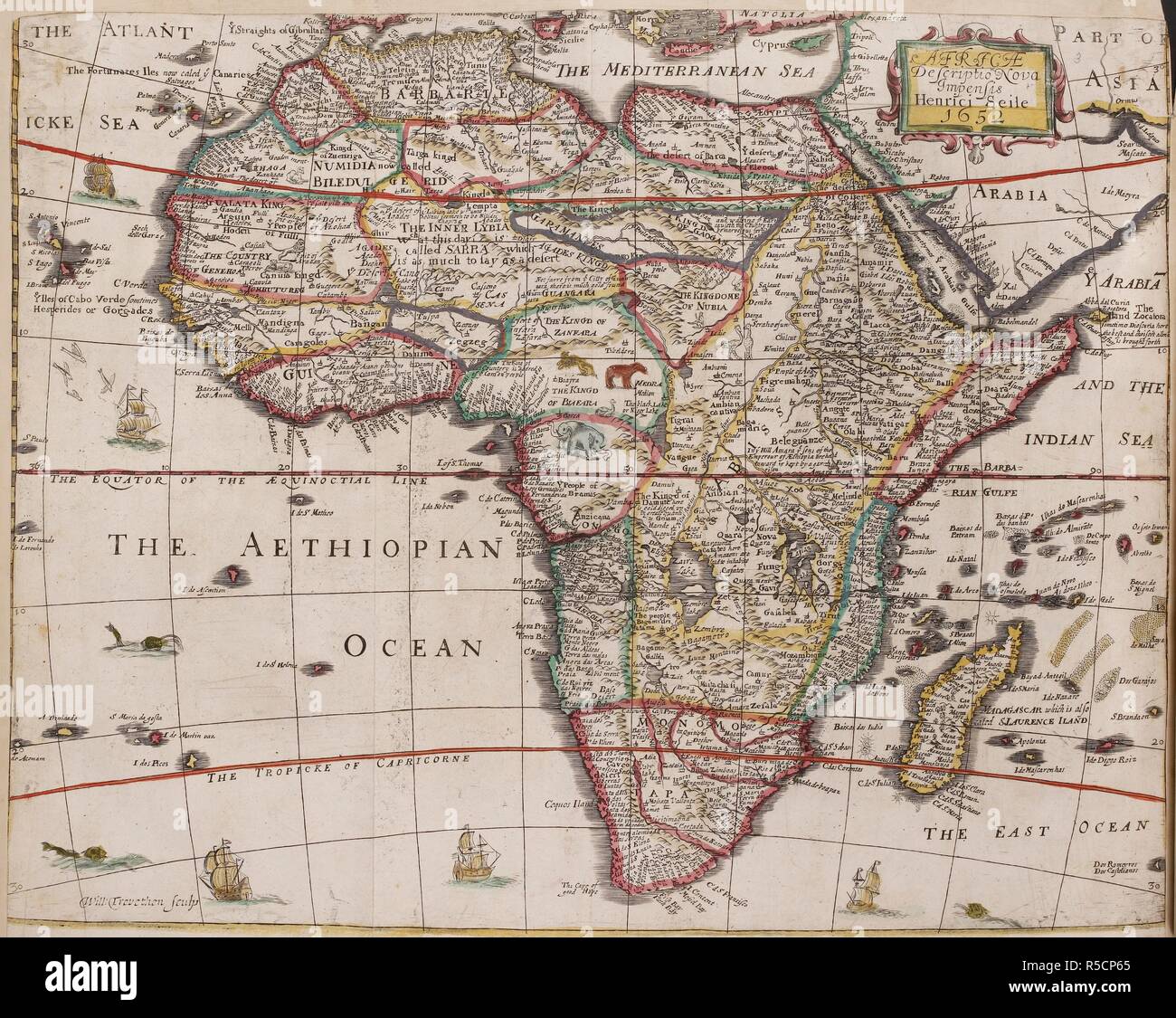 A 17th century map of Africa. Africae Descriptio Nova. Will. Trevethen ...