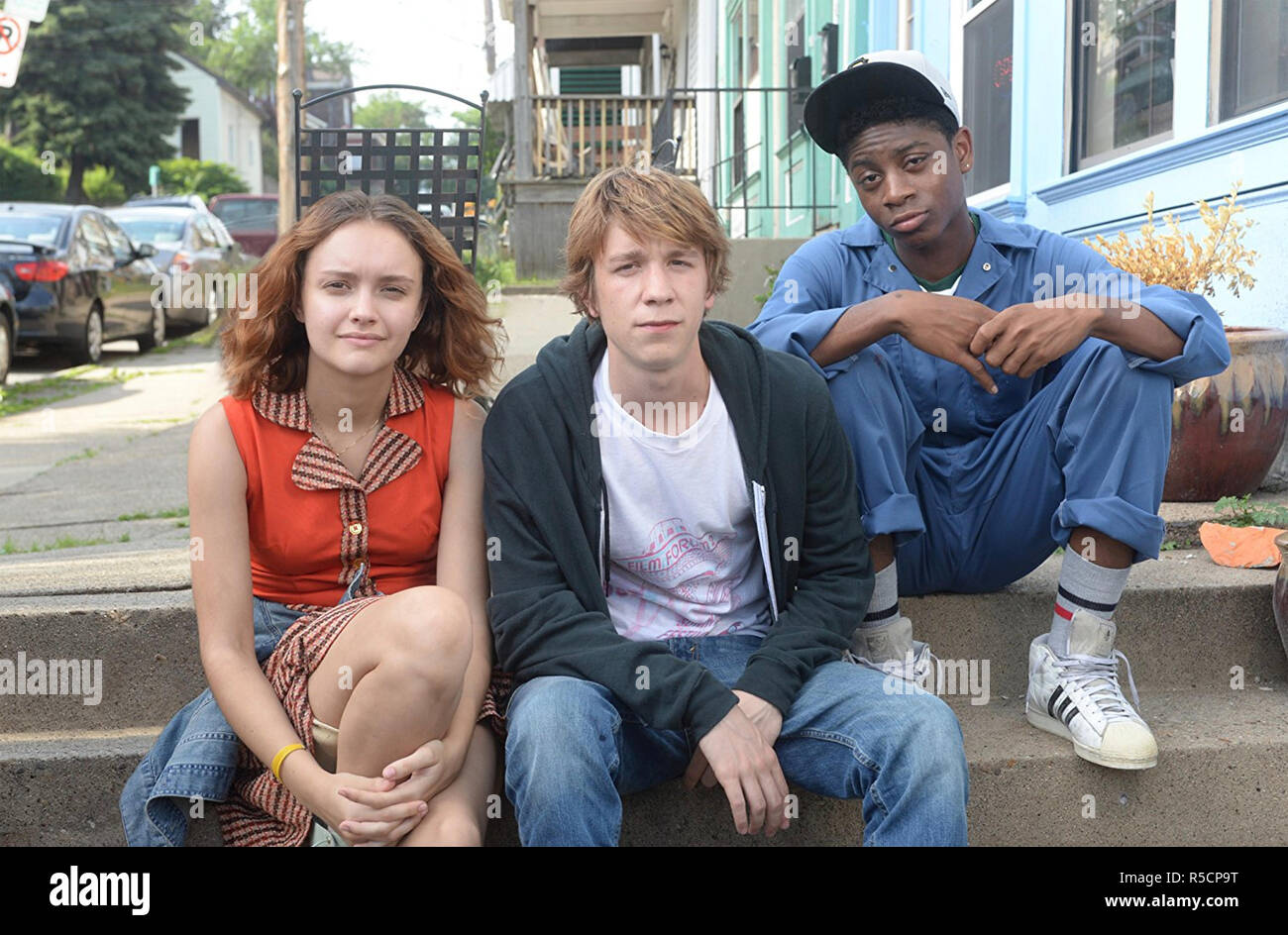 ME AND EARL AND THE DYING GIRL 2015 Indian Paintbrush film with from left: Olivia Cooke, Thomas Mann, RJ Cyler Stock Photo