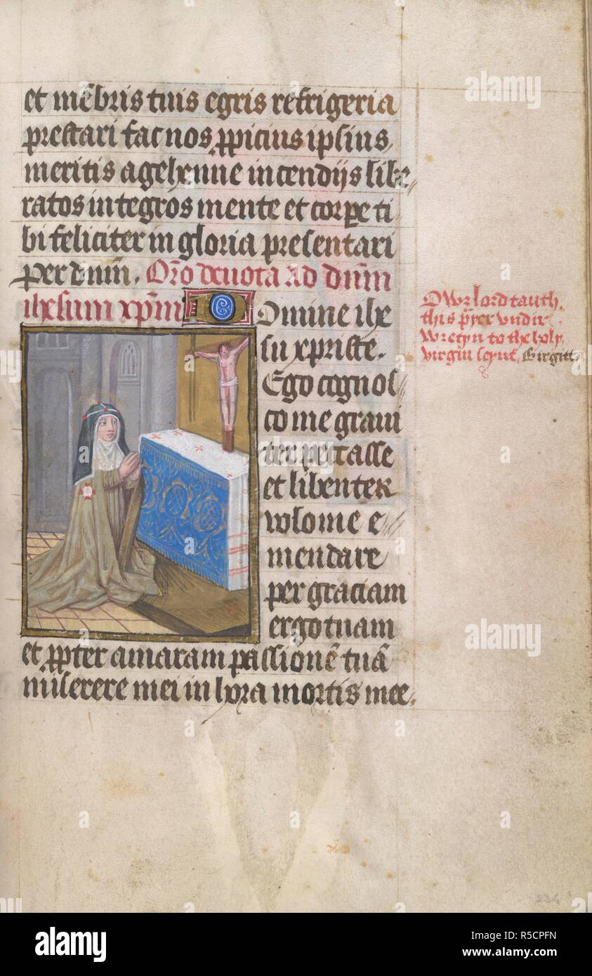 Miniature of Bridget of Sweden, at the beginning of a prayer. Prayers. Netherlands, S.; c. 1480-1500. Source: Yates Thompson 18, f.234. Language: Latin, with a calendar in French. Stock Photo